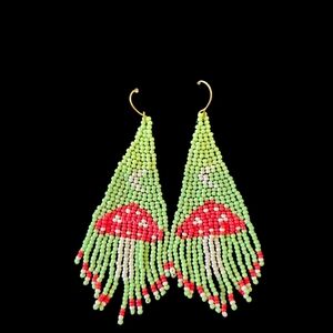 NWT - Unique Glass Beaded Mushroom Earrings